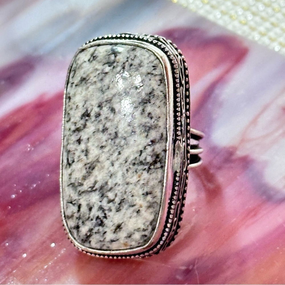 Handcrafted Artisan Jewelry K2 Jasper Gemstone Ring Large Rectangle Art to Wear
